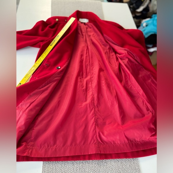 Vintage Michelle Stuart Cardinal Red Double Breast Shawl Collar Wool Trench Coat - Picture 11 of 16
